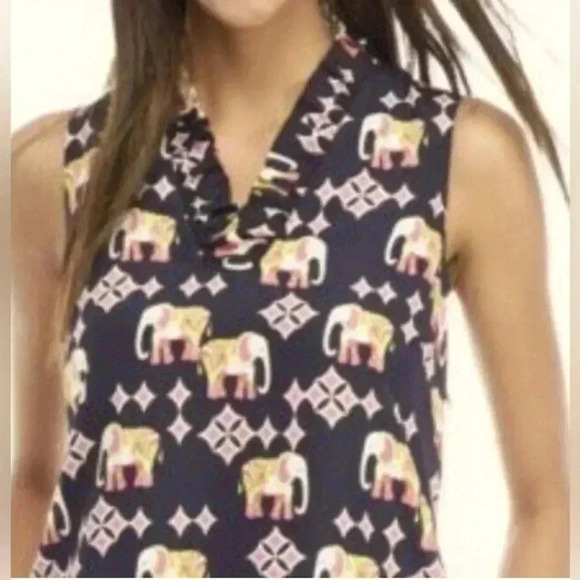 Crown & Ivy Elephant Print Sun Dress Size 20 Sleeveless Shift Summer Ruffle Navy - Picture 2 of 16